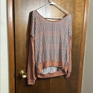 SugarFox Casual Striped Women's Sweatshirt with Hood in Brown and White